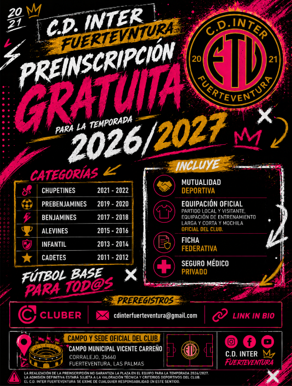 PREINSCRIPCIÓN C.D. INTER FUERTEVENTURA TEMPORADA 2026/2027